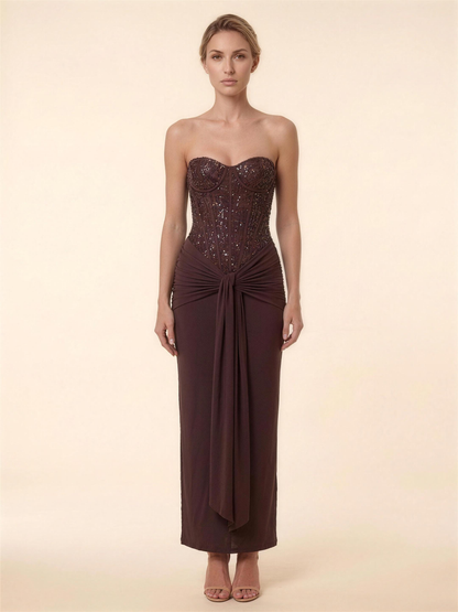 Olympe Corset Maxi Dress - Chocolate Brown