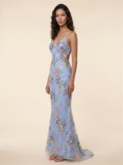 Ophelie Mermaid Maxi Dress - Baby Blue Floral