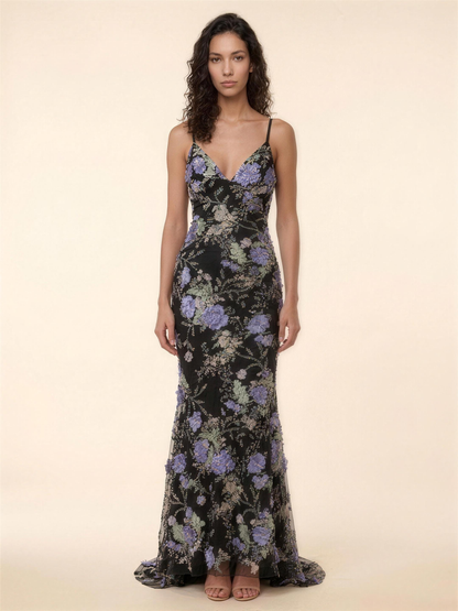 Ophelie Mermaid Maxi Dress - Black Floral