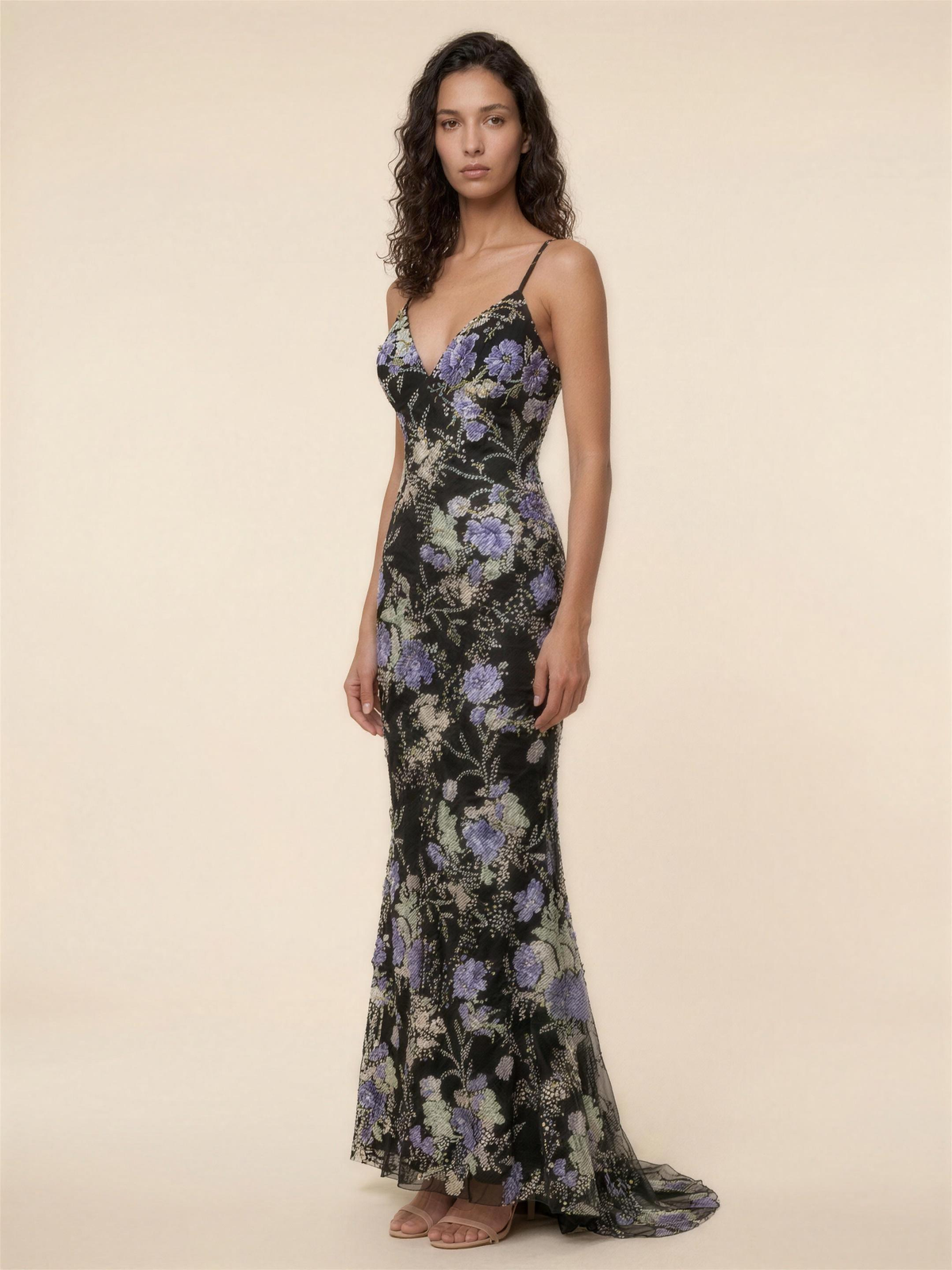 Ophelie Mermaid Maxi Dress - Black Floral