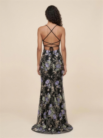 Ophelie Mermaid Maxi Dress - Black Floral