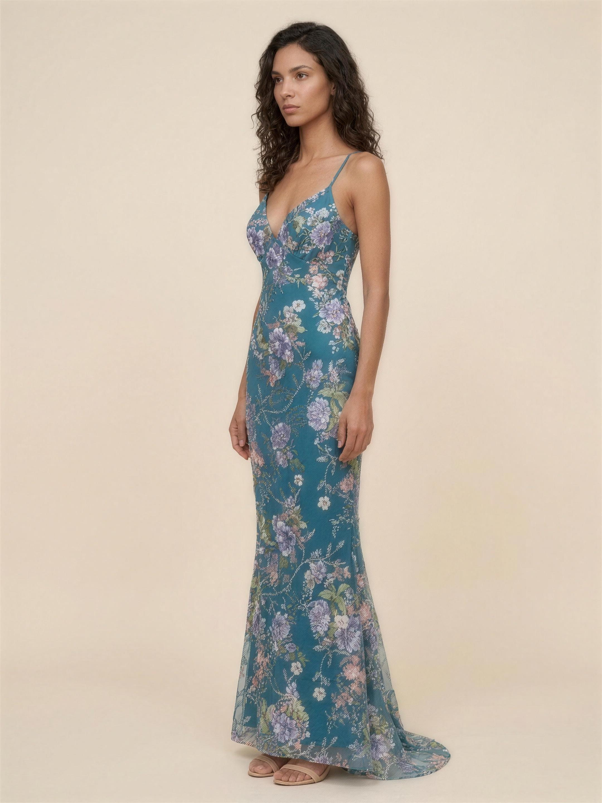 Ophelie Mermaid Maxi Dress - Teal Floral