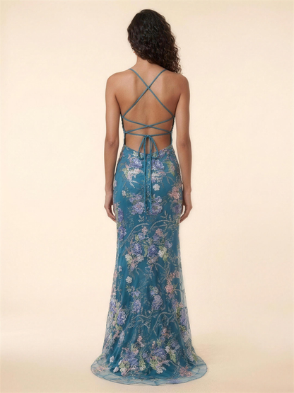 Ophelie Mermaid Maxi Dress - Teal Floral