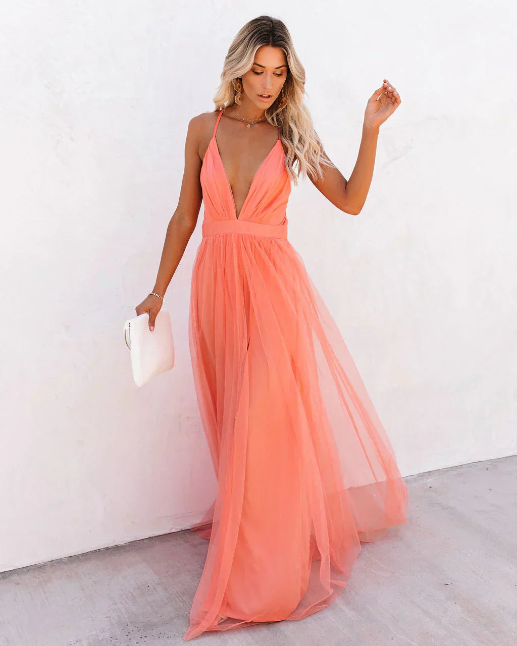 Women's Wedding Guest V Neck Strappy Maxi Dress