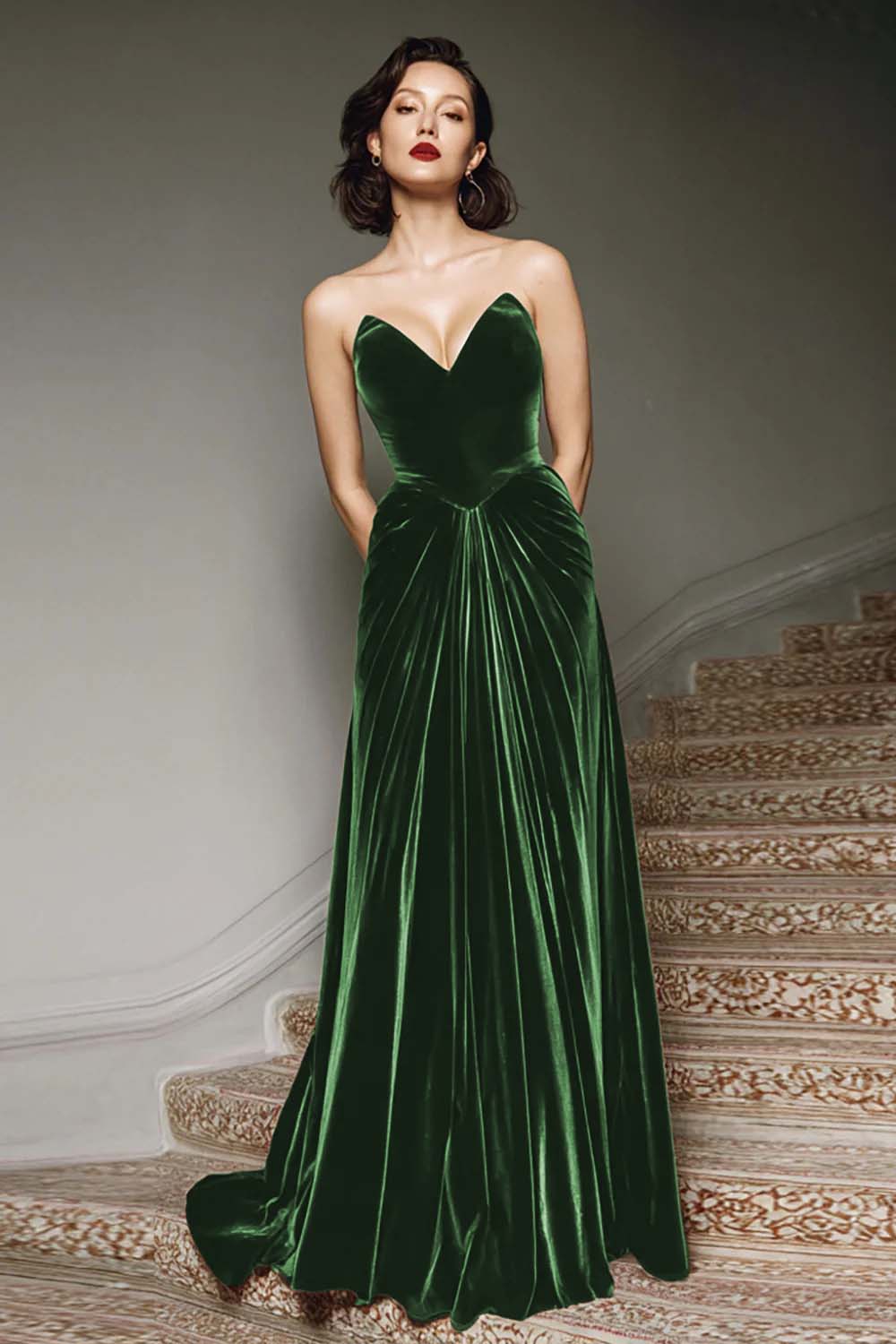 Raphaelle Velvet Maxi Dress - Dark Green