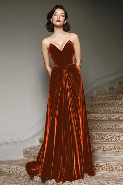 Raphaelle Velvet Maxi Dress - Rust Orange