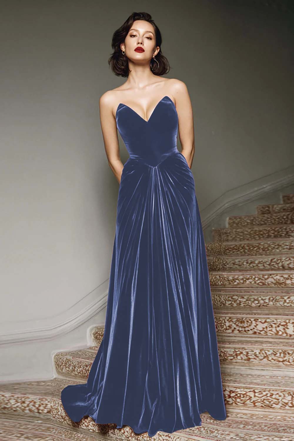 Raphaelle Velvet Maxi Dress - Slate Blue