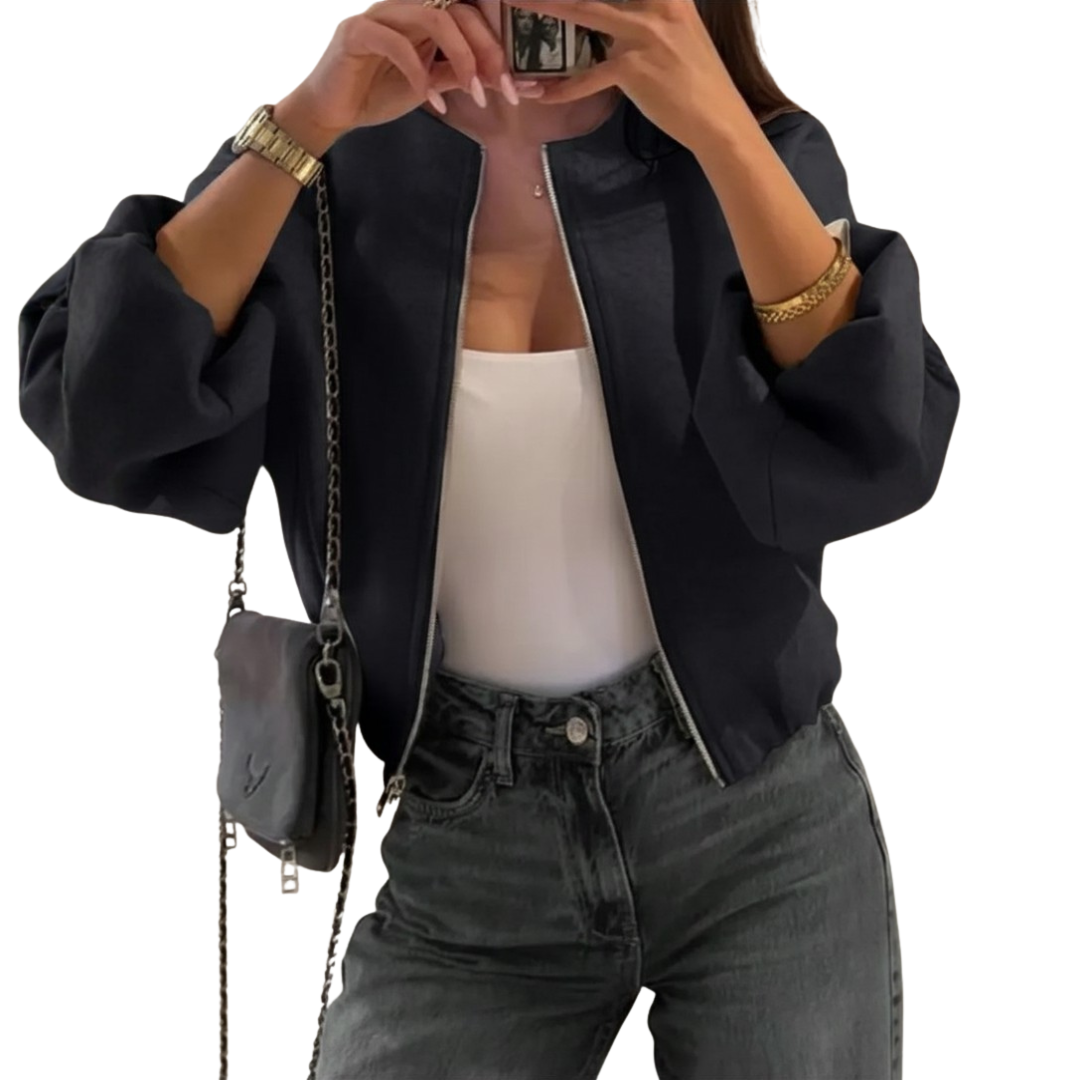 Rhian Cropped Bomber Jacket - Black