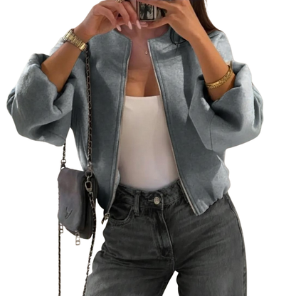 Rhian Cropped Bomber Jacket - Grey