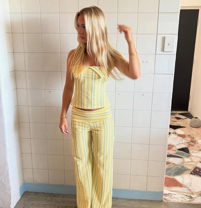 Mireya Striped Halter Set - Yellow Stripe