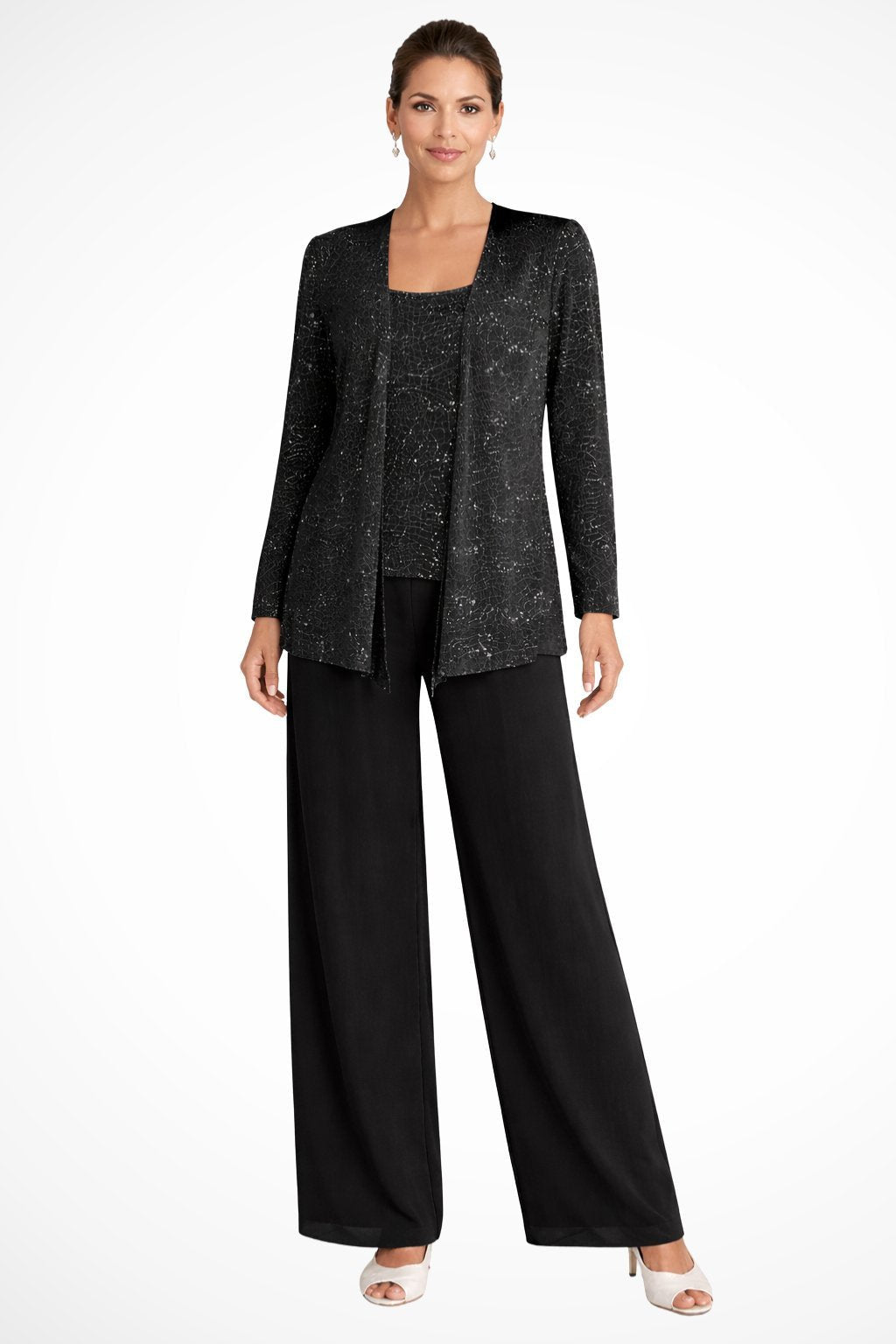 Roxane Sequin Three Piece Pant Set - Black