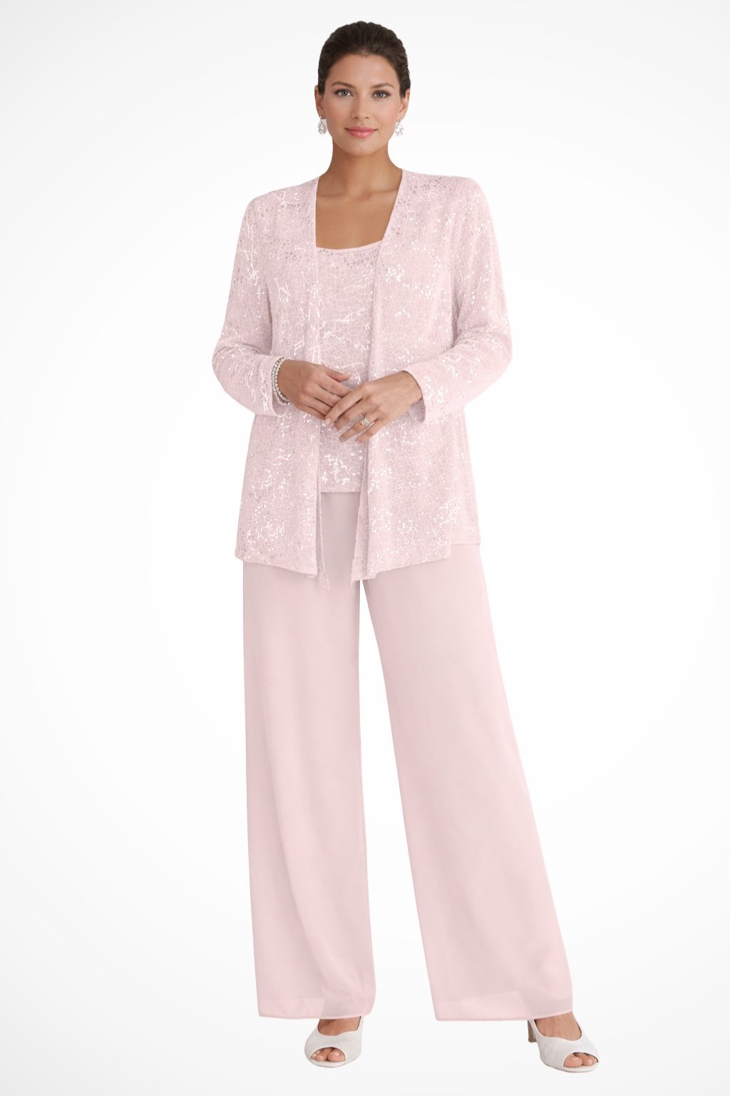 Roxane Sequin Three Piece Pant Set - Blush Pink