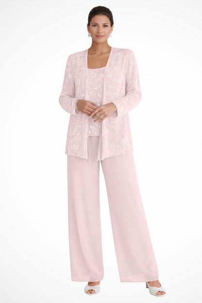 Roxane Sequin Three Piece Pant Set - Blush Pink
