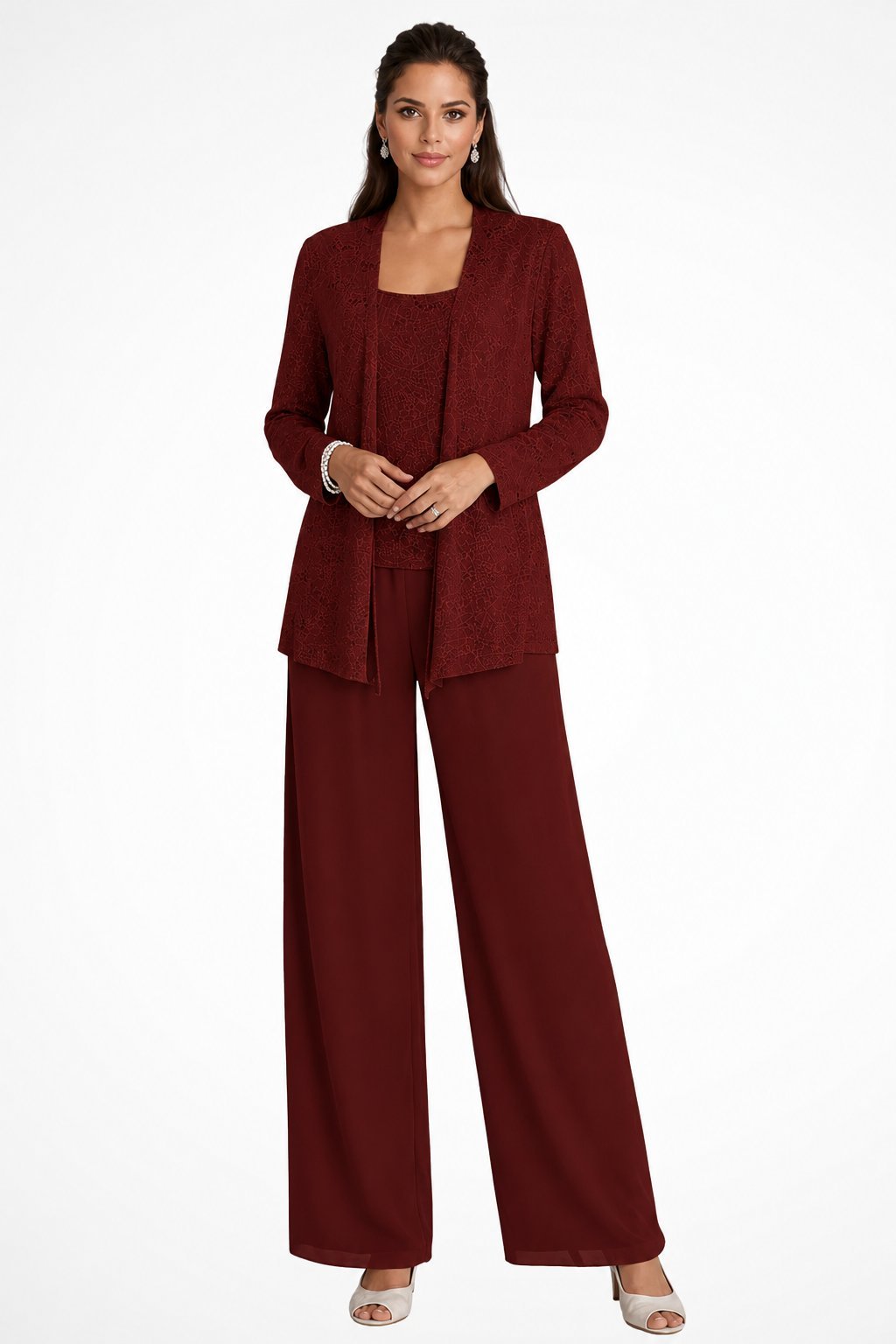 Roxane Sequin Three Piece Pant Set - Burgundy