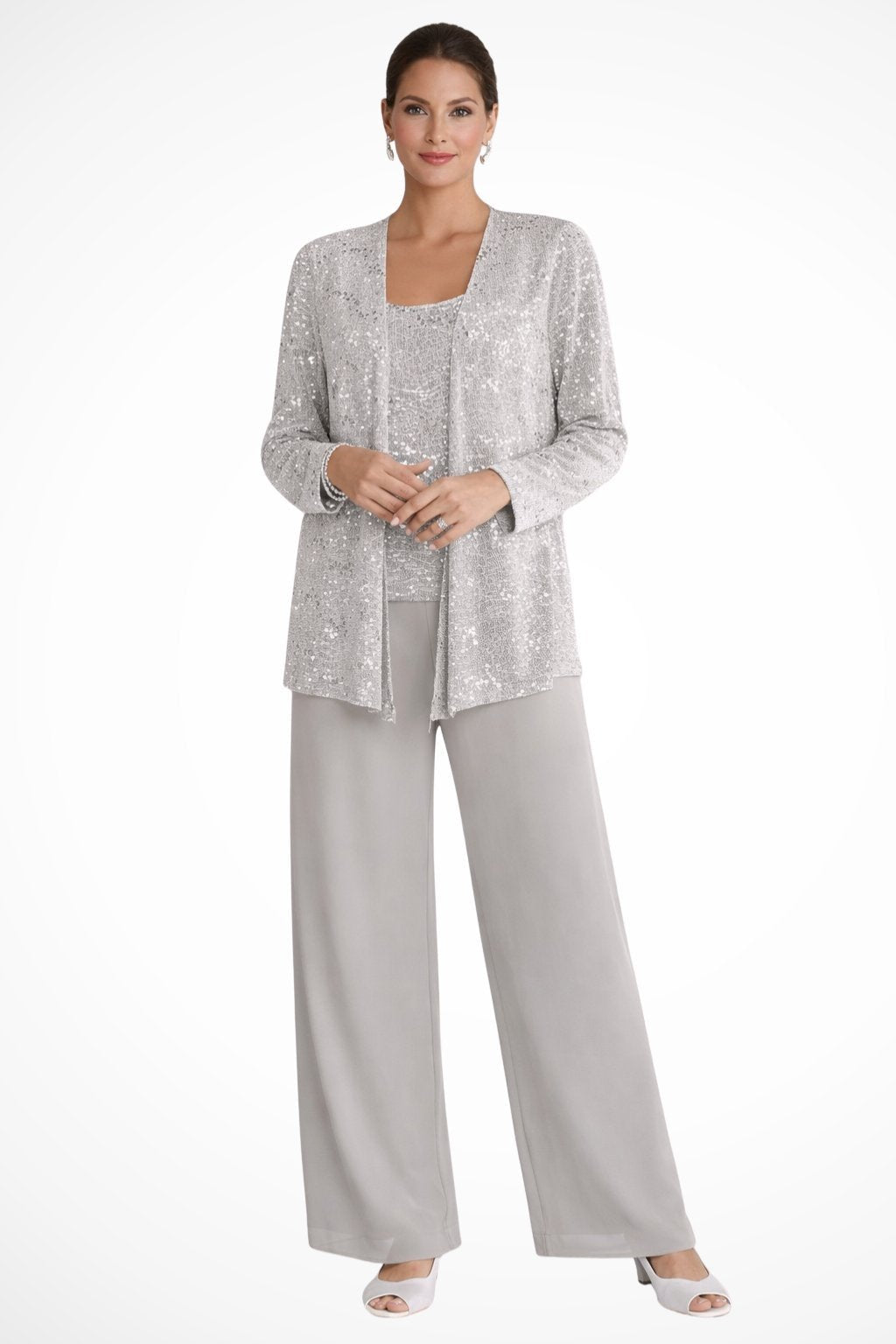 Roxane Sequin Three Piece Pant Set - Silver