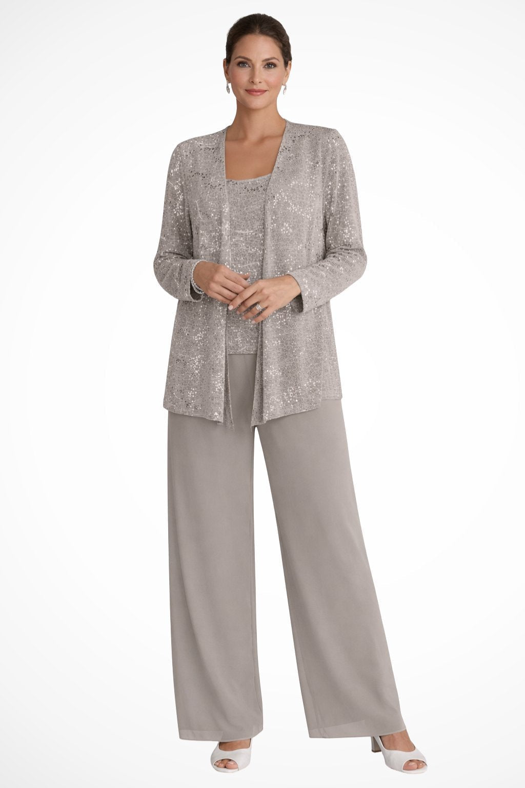 Roxane Sequin Three Piece Pant Set - Taupe