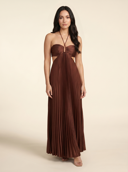 Seraphine Halter Maxi Dress - Chocolate Brown