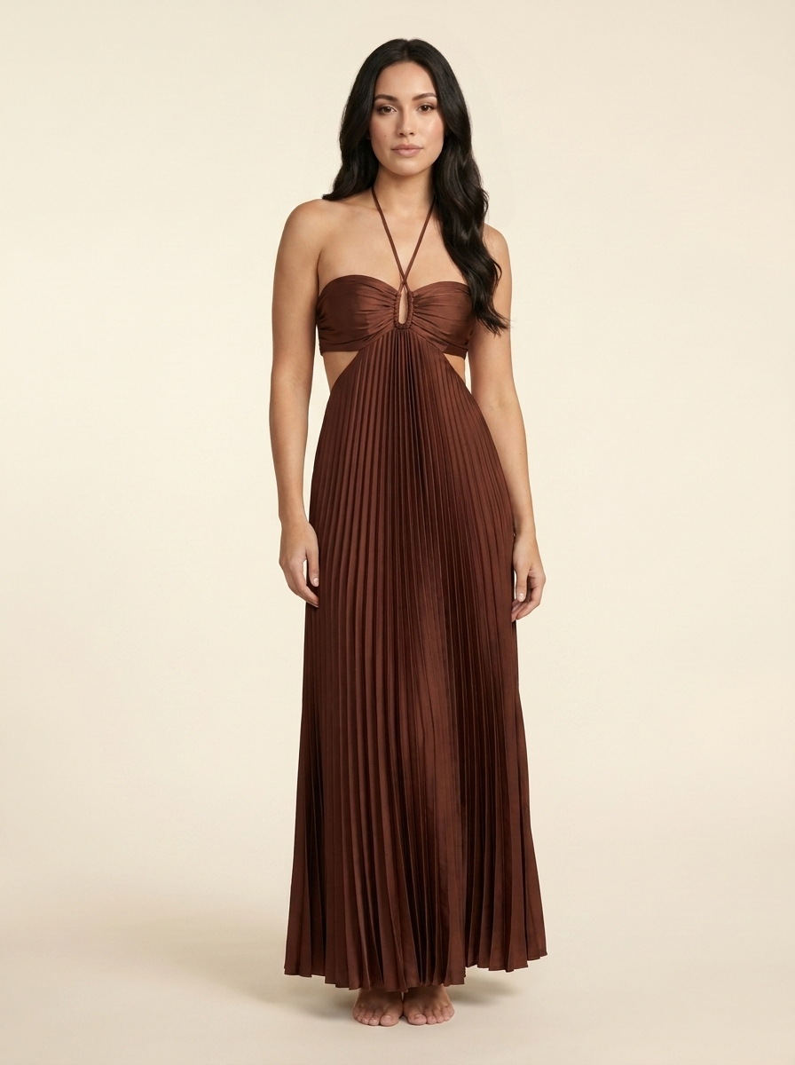 Seraphine Halter Maxi Dress - Chocolate Brown