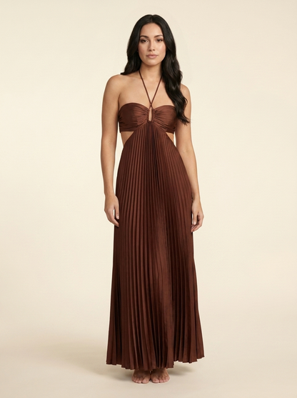 Seraphine Halter Maxi Dress - Chocolate Brown
