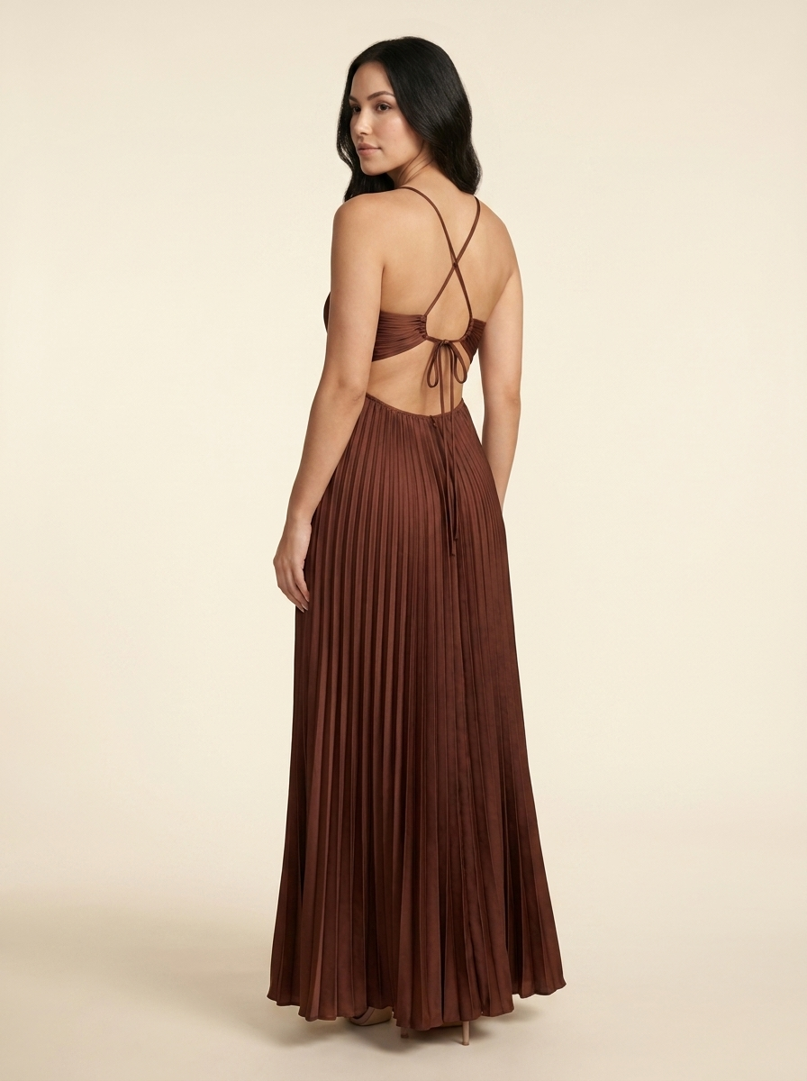 Seraphine Halter Maxi Dress - Chocolate Brown