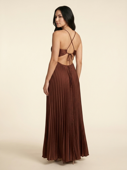 Seraphine Halter Maxi Dress - Chocolate Brown