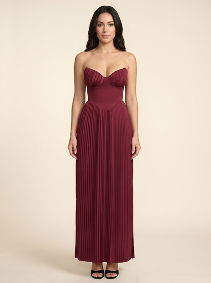 Sidonie Pleated Maxi Dress - Burgundy