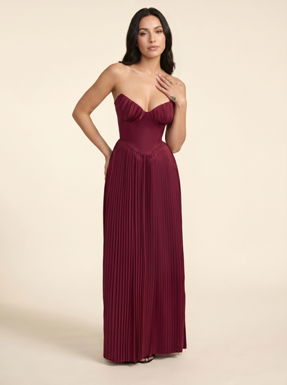 Sidonie Pleated Maxi Dress - Burgundy