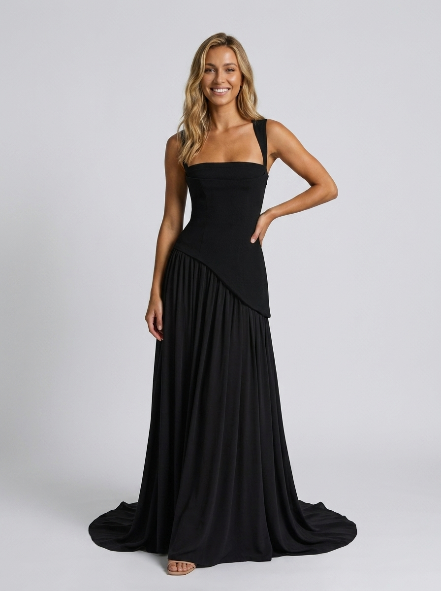 Solara Square Neck Maxi Dress - Black