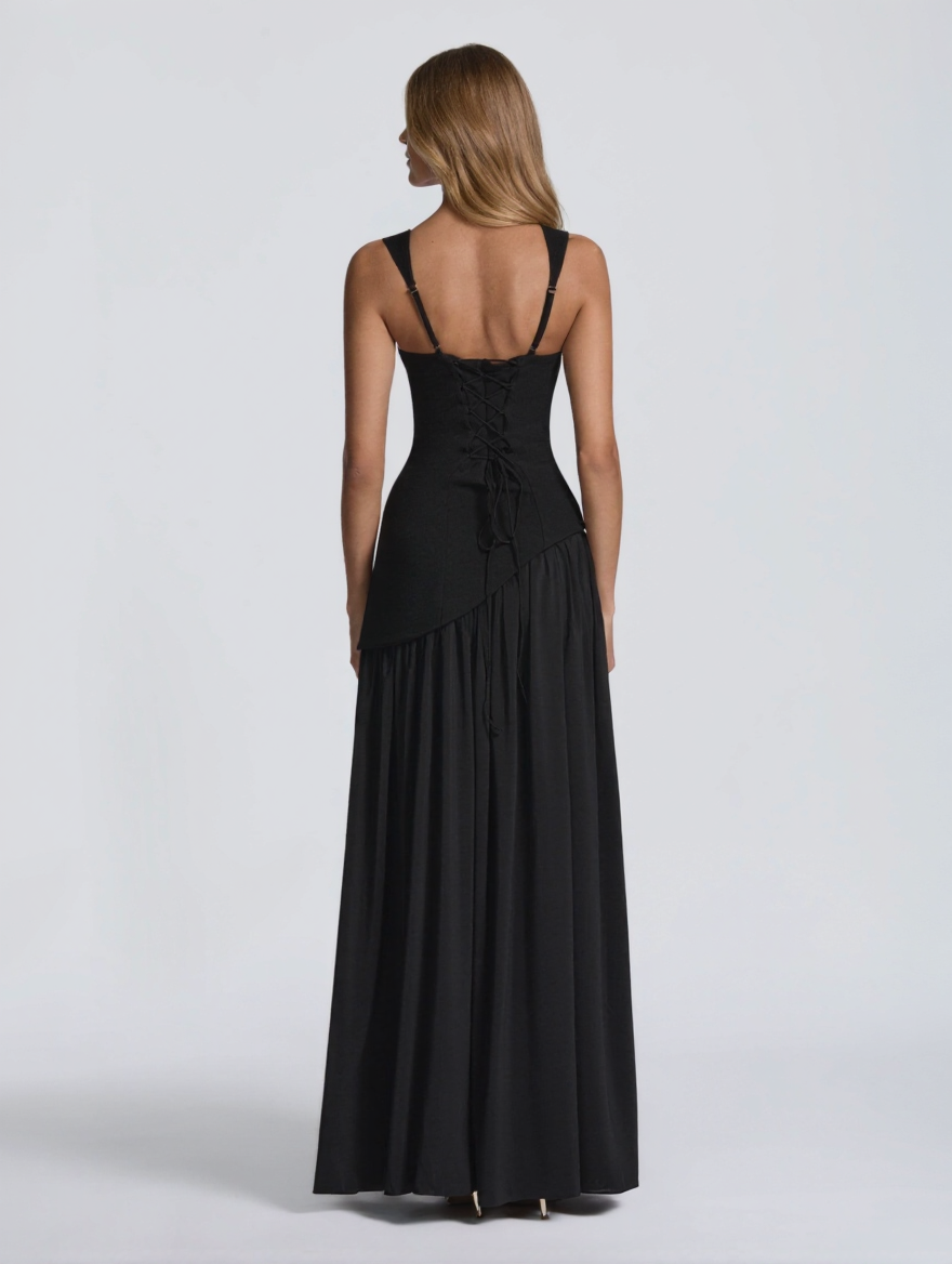 Solara Square Neck Maxi Dress - Black