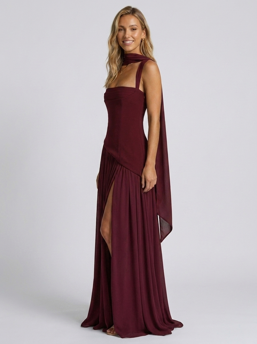Solara Square Neck Maxi Dress - Burgundy