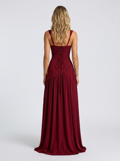 Solara Square Neck Maxi Dress - Burgundy