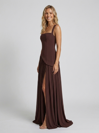 Solara Square Neck Maxi Dress - Chocolate Brown