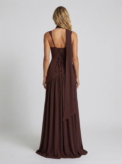 Solara Square Neck Maxi Dress - Chocolate Brown
