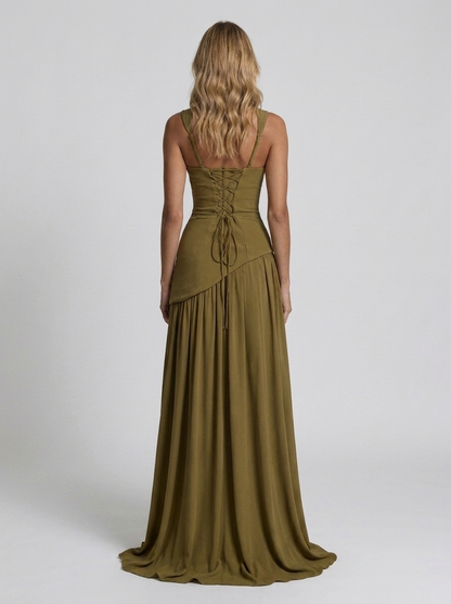 Solara Square Neck Maxi Dress - Olive Green