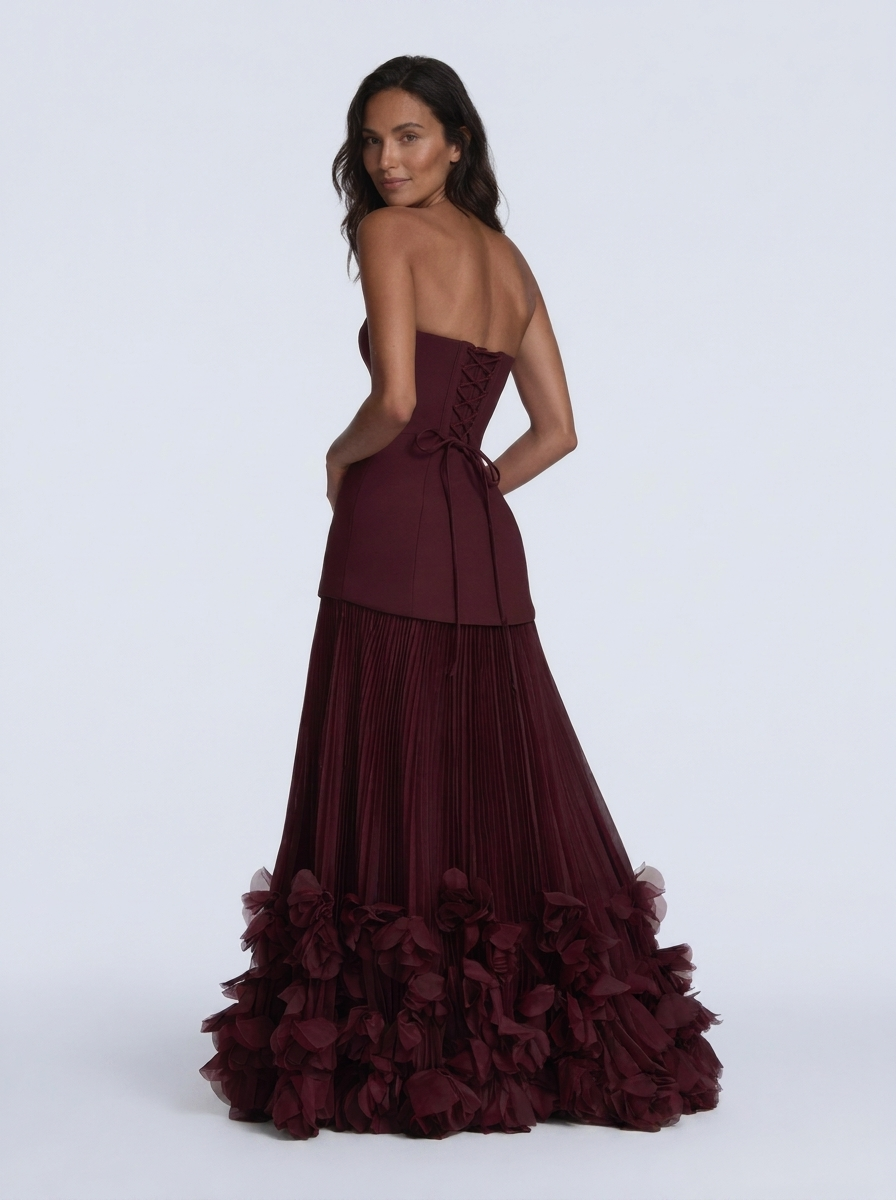 Joelle Floral Pleated Maxi Dress - Cherry Lacquer