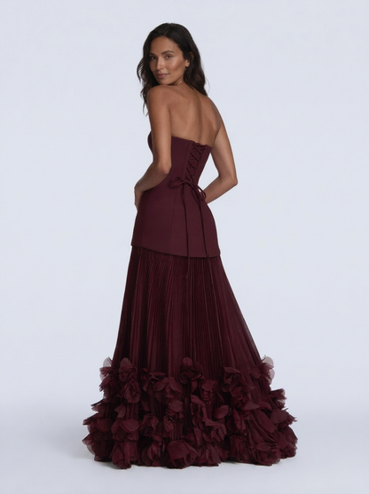 Joelle Floral Pleated Maxi Dress - Cherry Lacquer