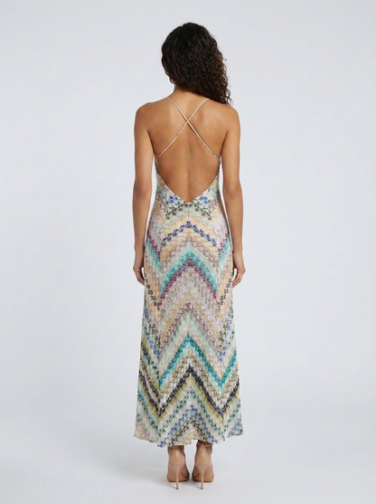 Holly Open Back Maxi Dress - Green and Blue