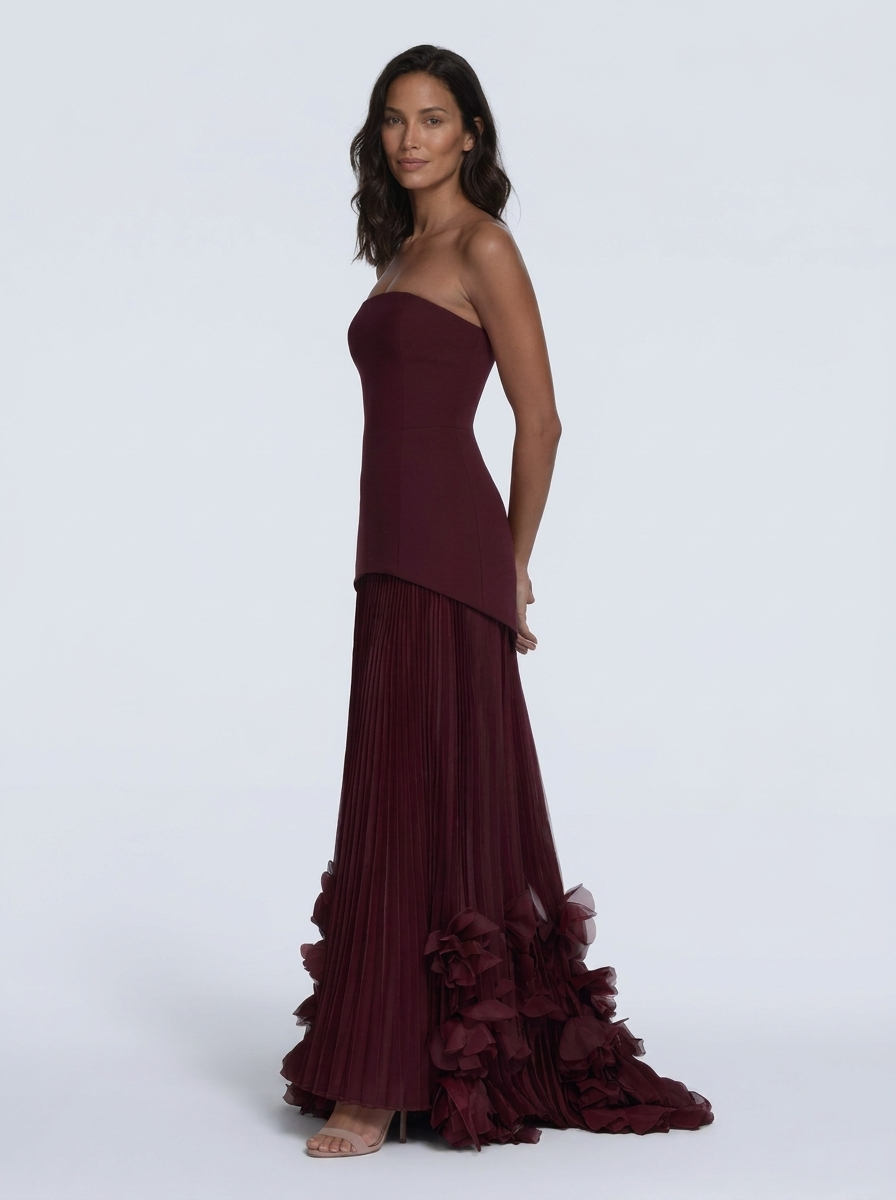 Joelle Floral Pleated Maxi Dress - Cherry Lacquer