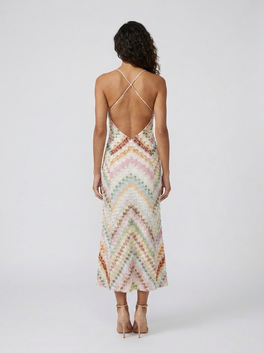 Holly Open Back Maxi Dress - Pastel Chevron