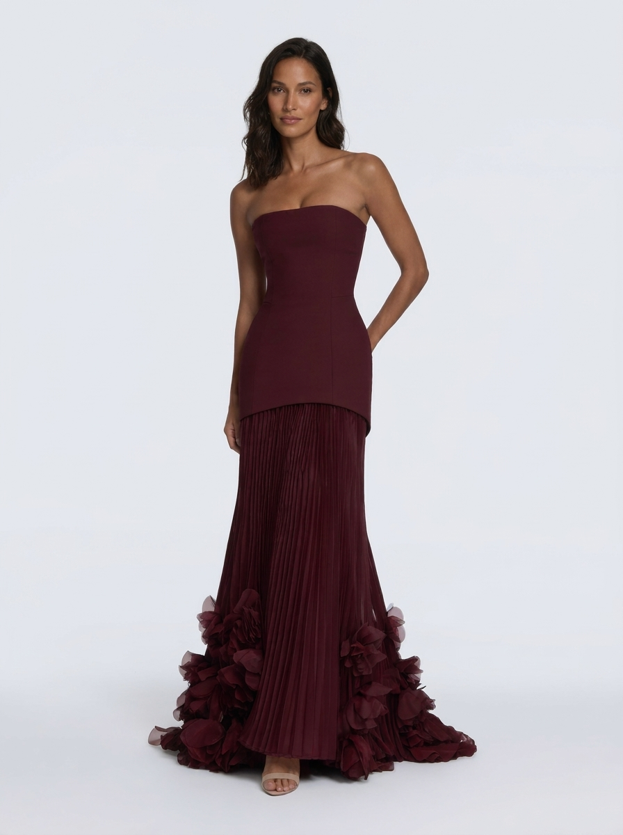 Joelle Floral Pleated Maxi Dress - Cherry Lacquer