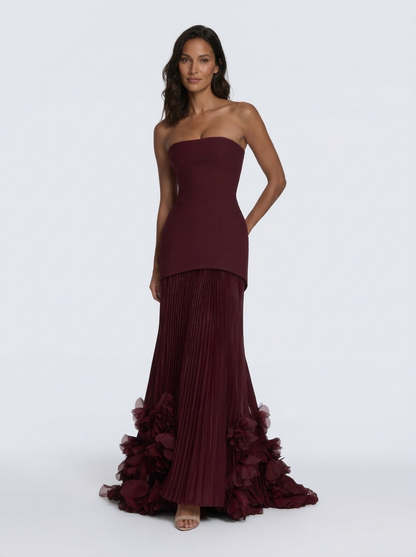 Joelle Floral Pleated Maxi Dress - Cherry Lacquer