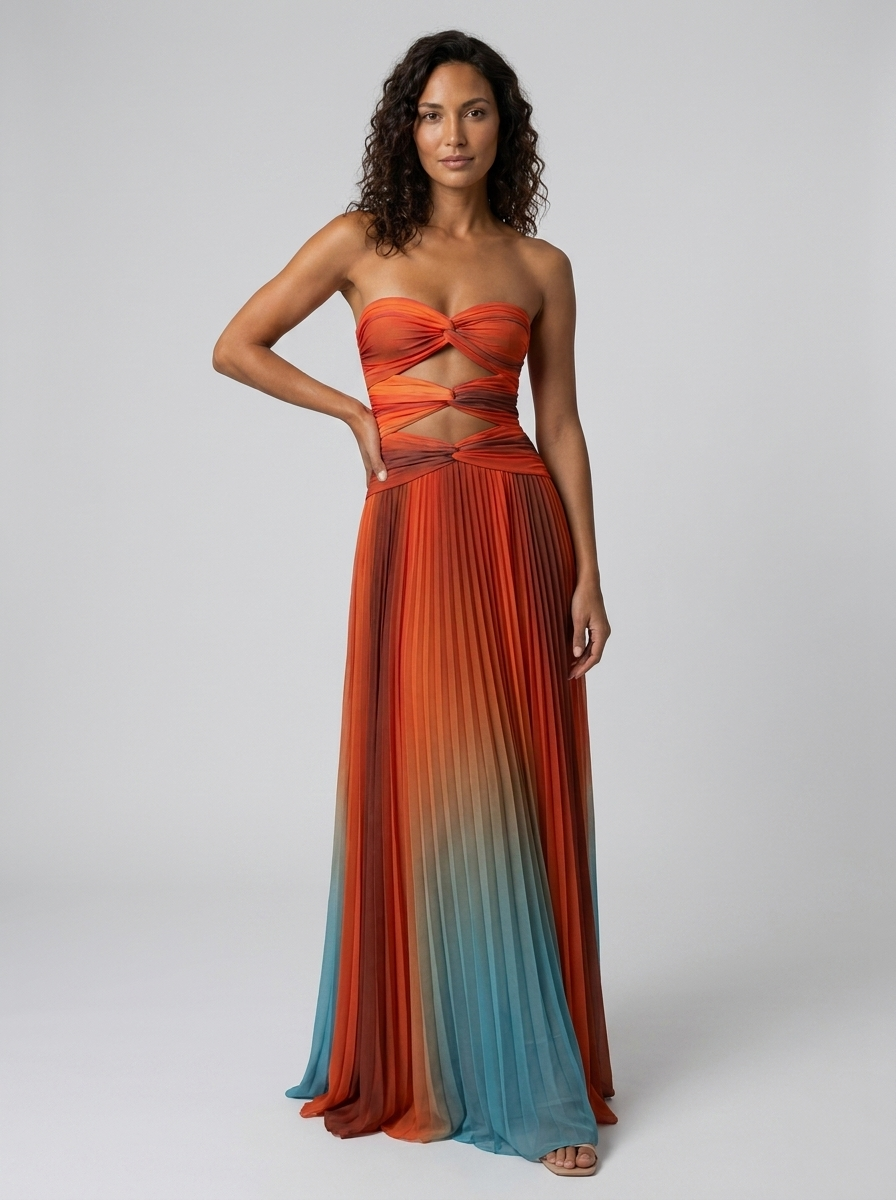 Saskia Bandeau Strapless Maxi Dress - Red