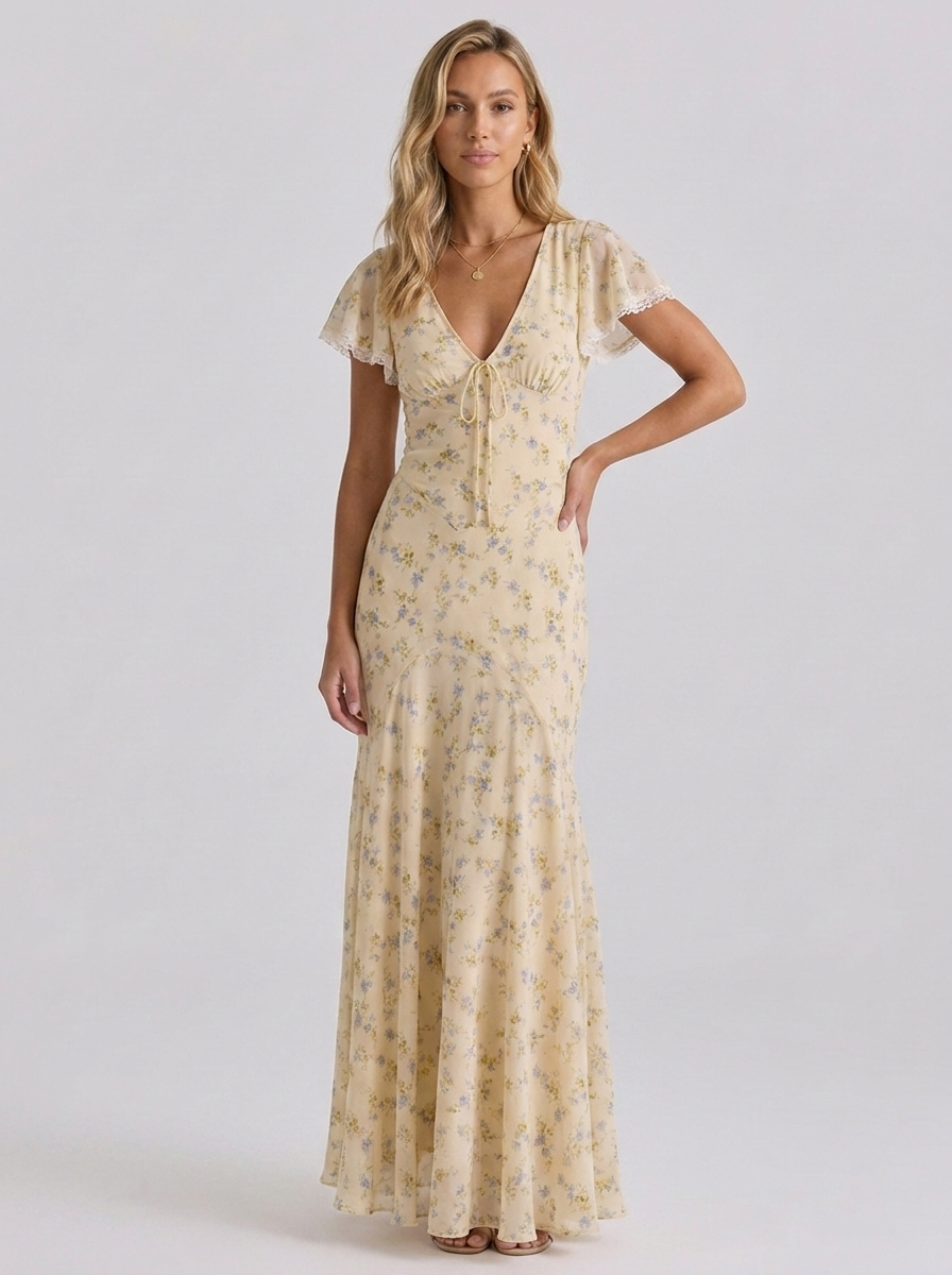 Zoé Floral Ruched Maxi Dress - Buttercup