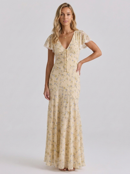 Zoé Floral Ruched Maxi Dress - Buttercup