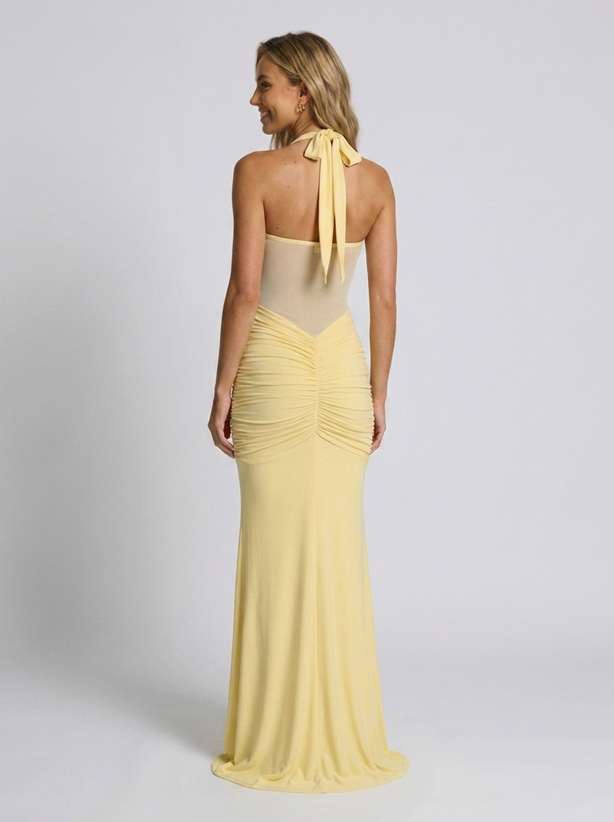Yasmin Ruched Halter Maxi Dress - Yellow