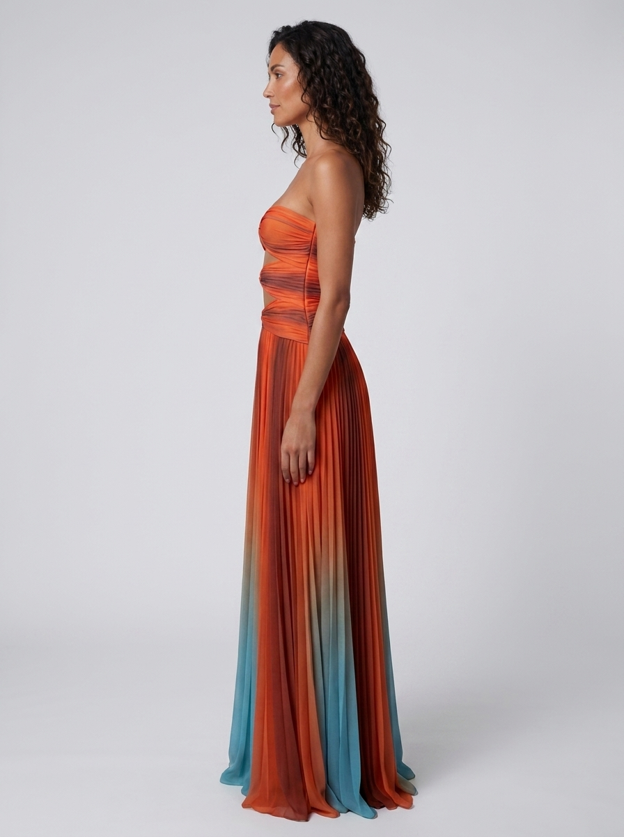 Saskia Bandeau Strapless Maxi Dress - Red