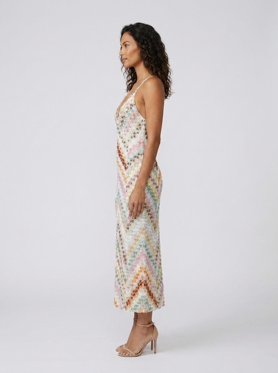 Holly Open Back Maxi Dress - Pastel Chevron
