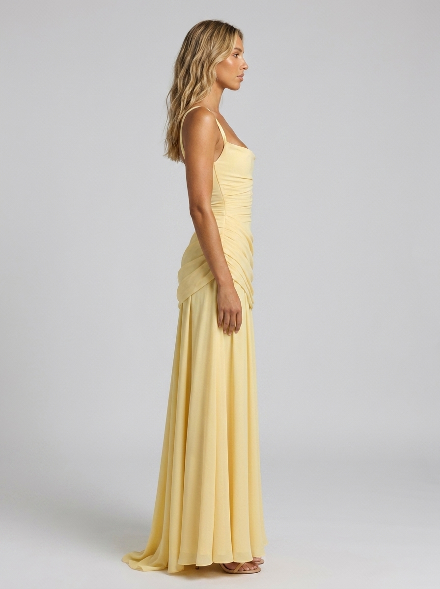Elodie Pleated V Maxi Dress