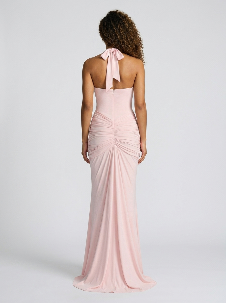 Fiona Ruched Plunge Maxi Dress - Pink