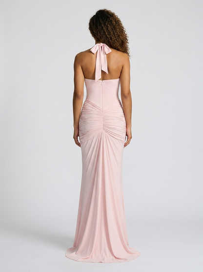Fiona Ruched Plunge Maxi Dress - Pink